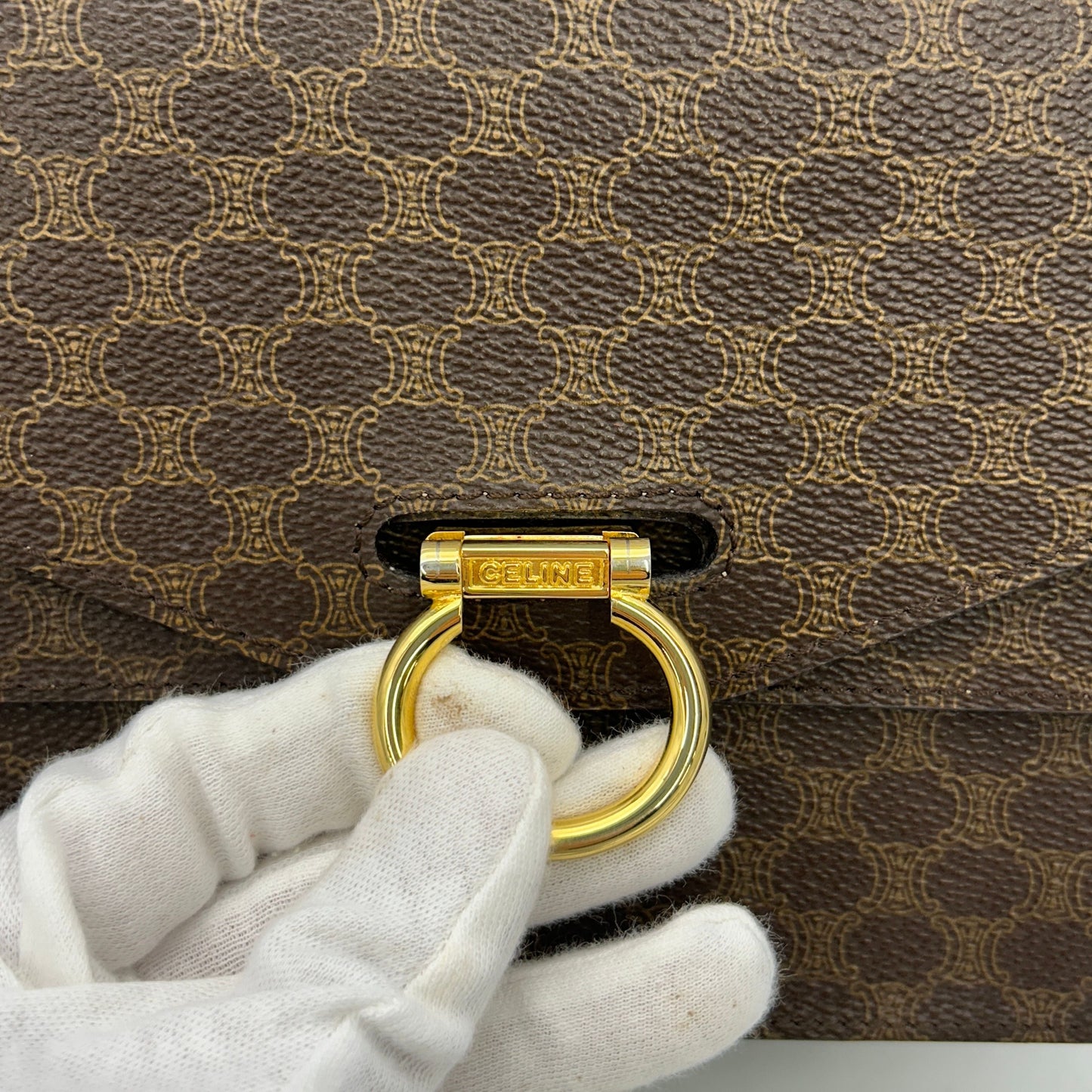 CELINE Macadam Canvas Hand Bag PVC Brown 2101217990394