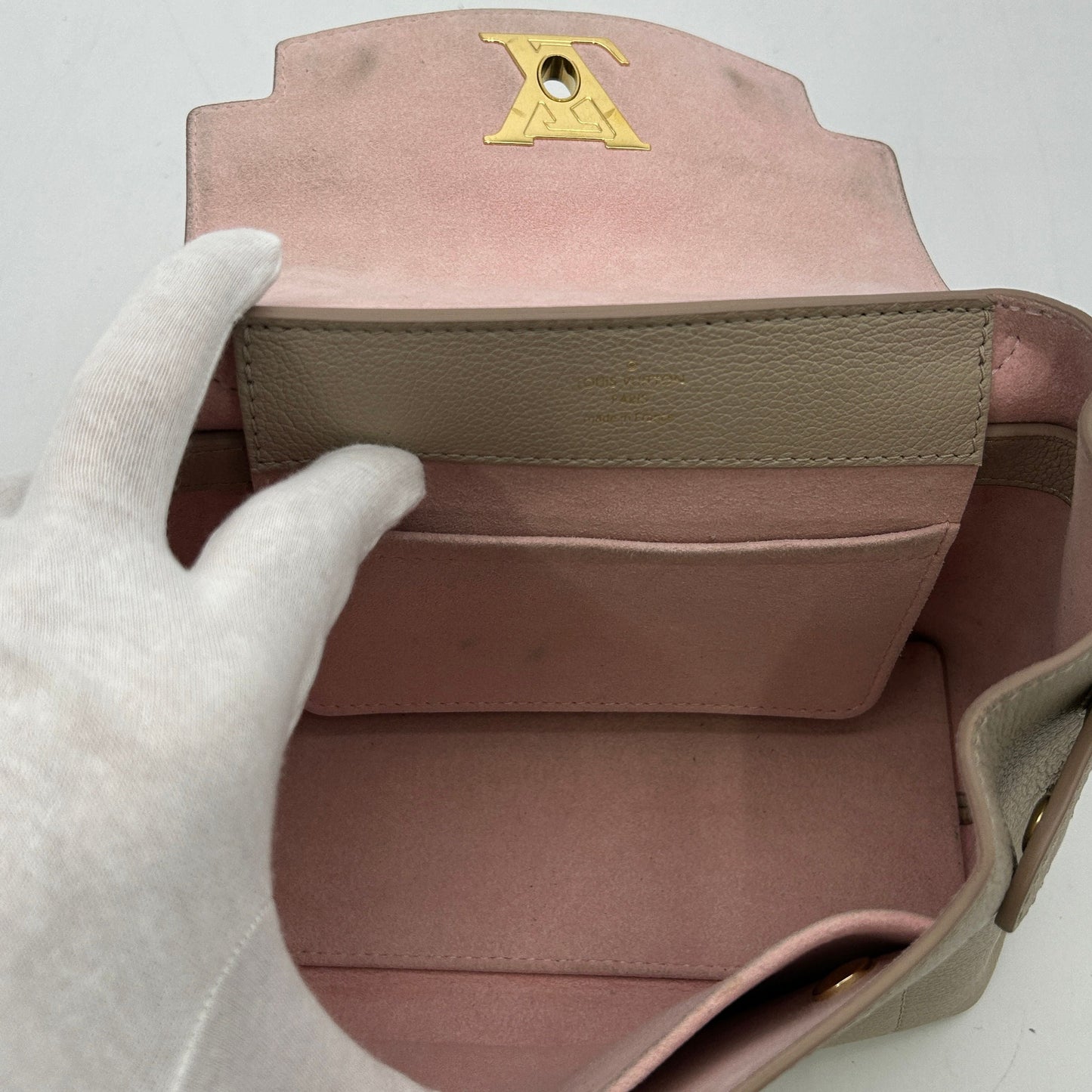 LOUIS VUITTON Soft Calfskin Mini Lockme Ever Grey Beige 2101218282160