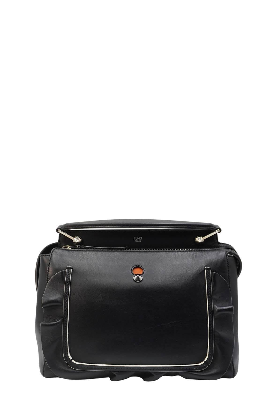 DotCom Convertible Satchel Ruffled Leather Bag Black