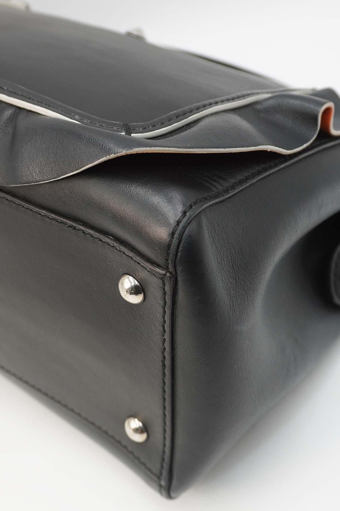 DotCom Convertible Satchel Ruffled Leather Bag Black