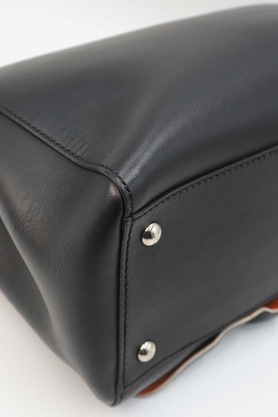 DotCom Convertible Satchel Ruffled Leather Bag Black