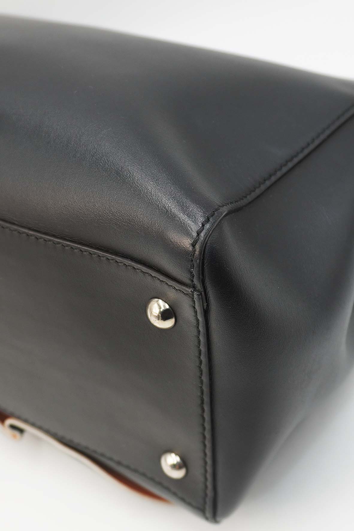 DotCom Convertible Satchel Ruffled Leather Bag Black