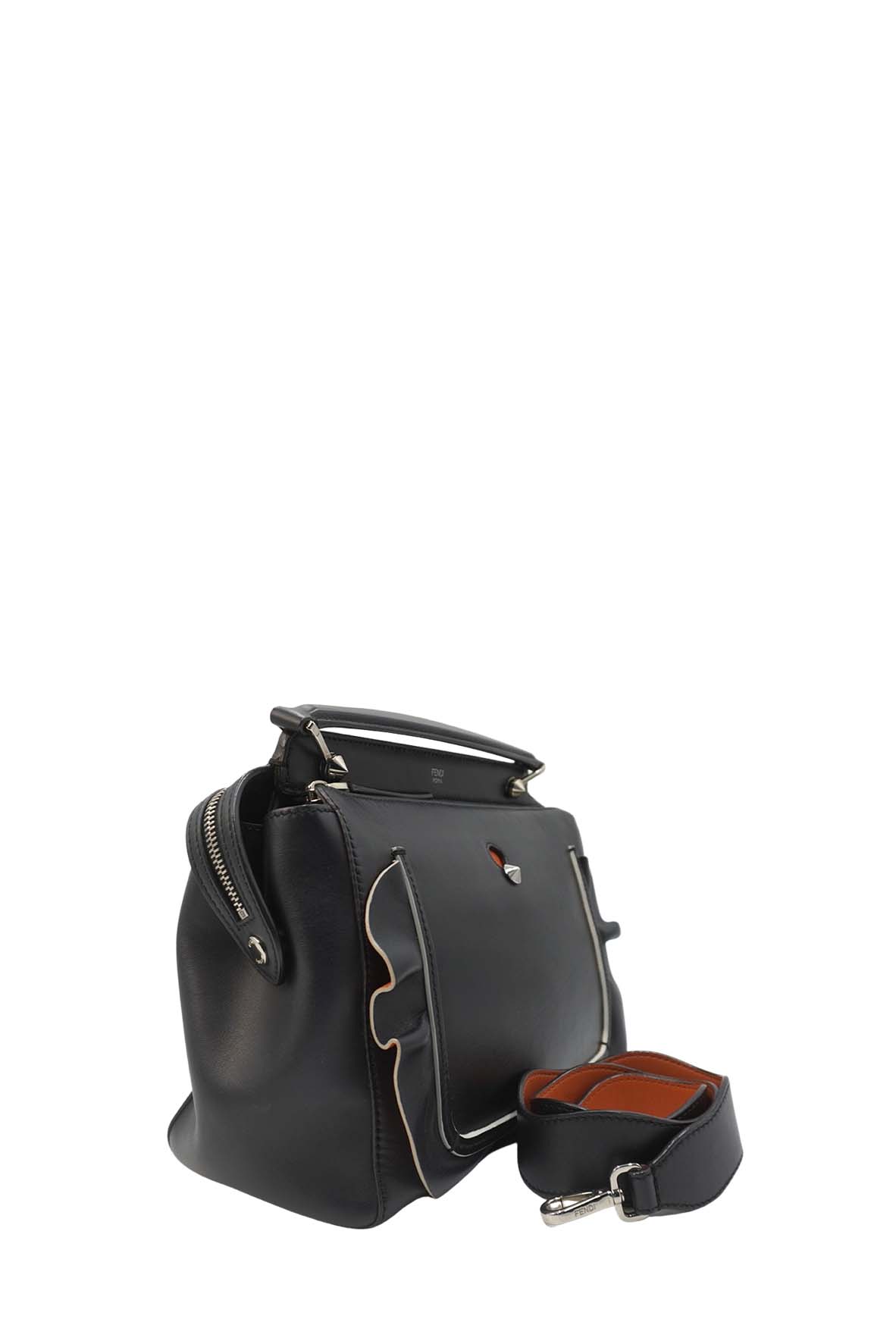 DotCom Convertible Satchel Ruffled Leather Bag Black
