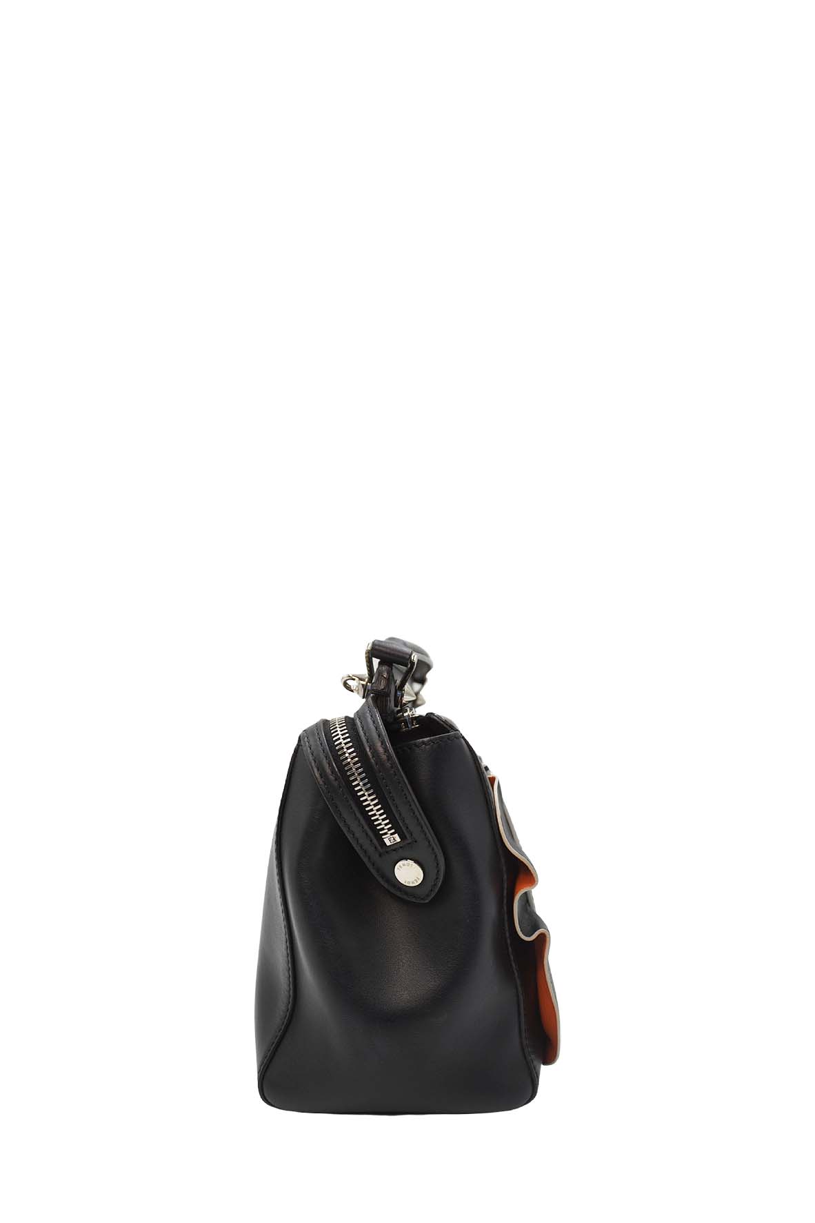 DotCom Convertible Satchel Ruffled Leather Bag Black