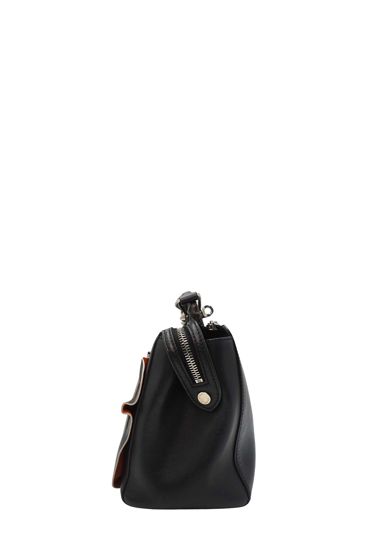 DotCom Convertible Satchel Ruffled Leather Bag Black