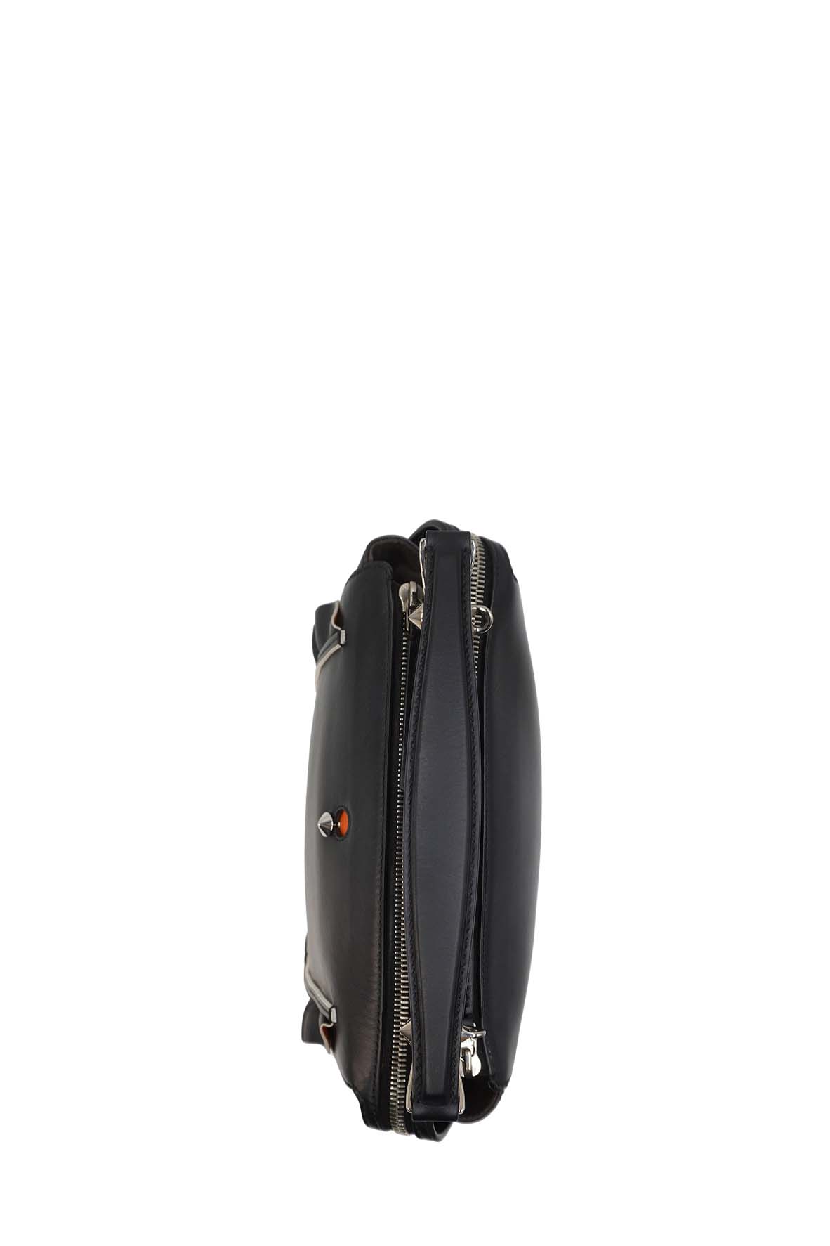 DotCom Convertible Satchel Ruffled Leather Bag Black