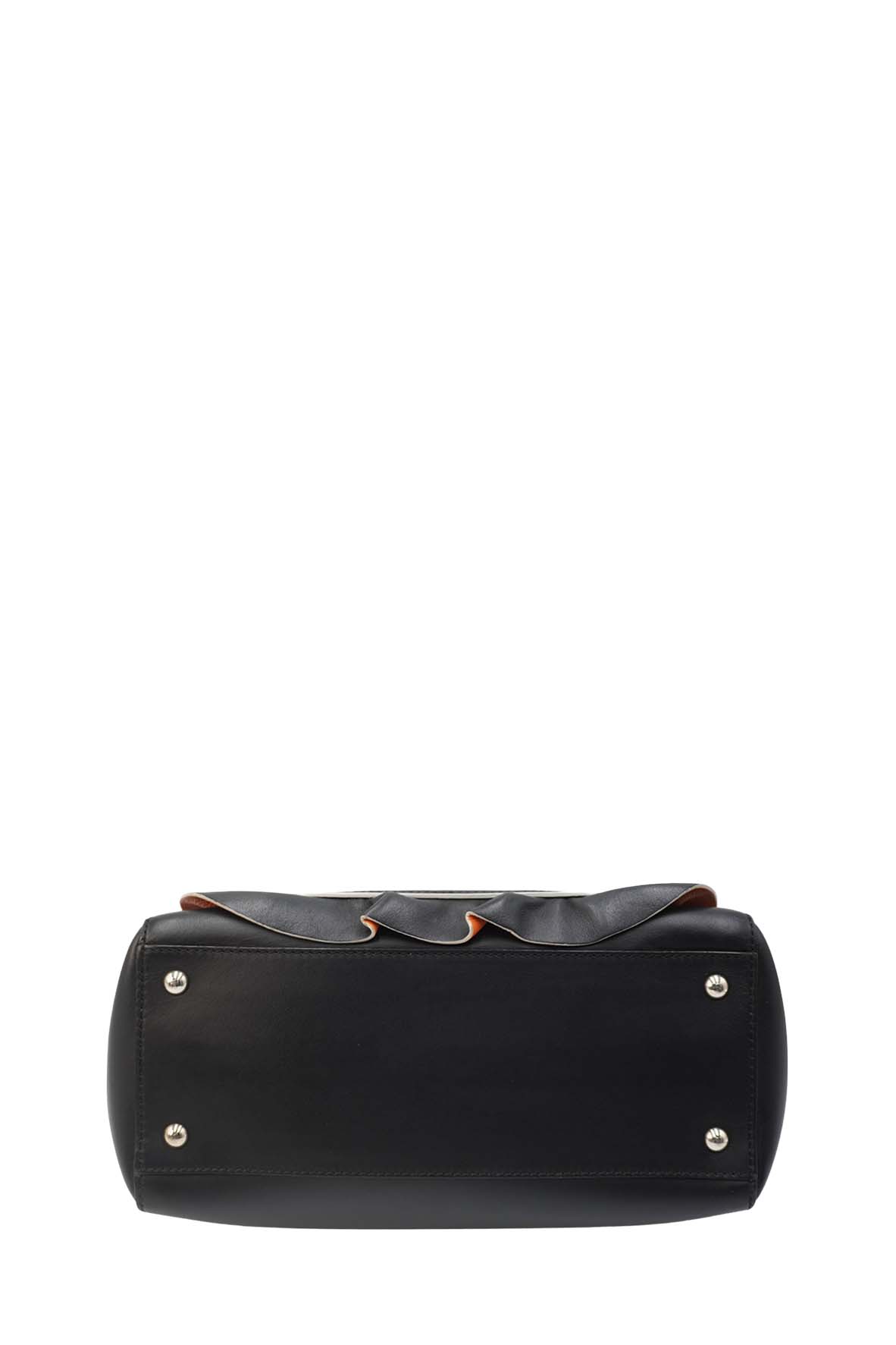DotCom Convertible Satchel Ruffled Leather Bag Black