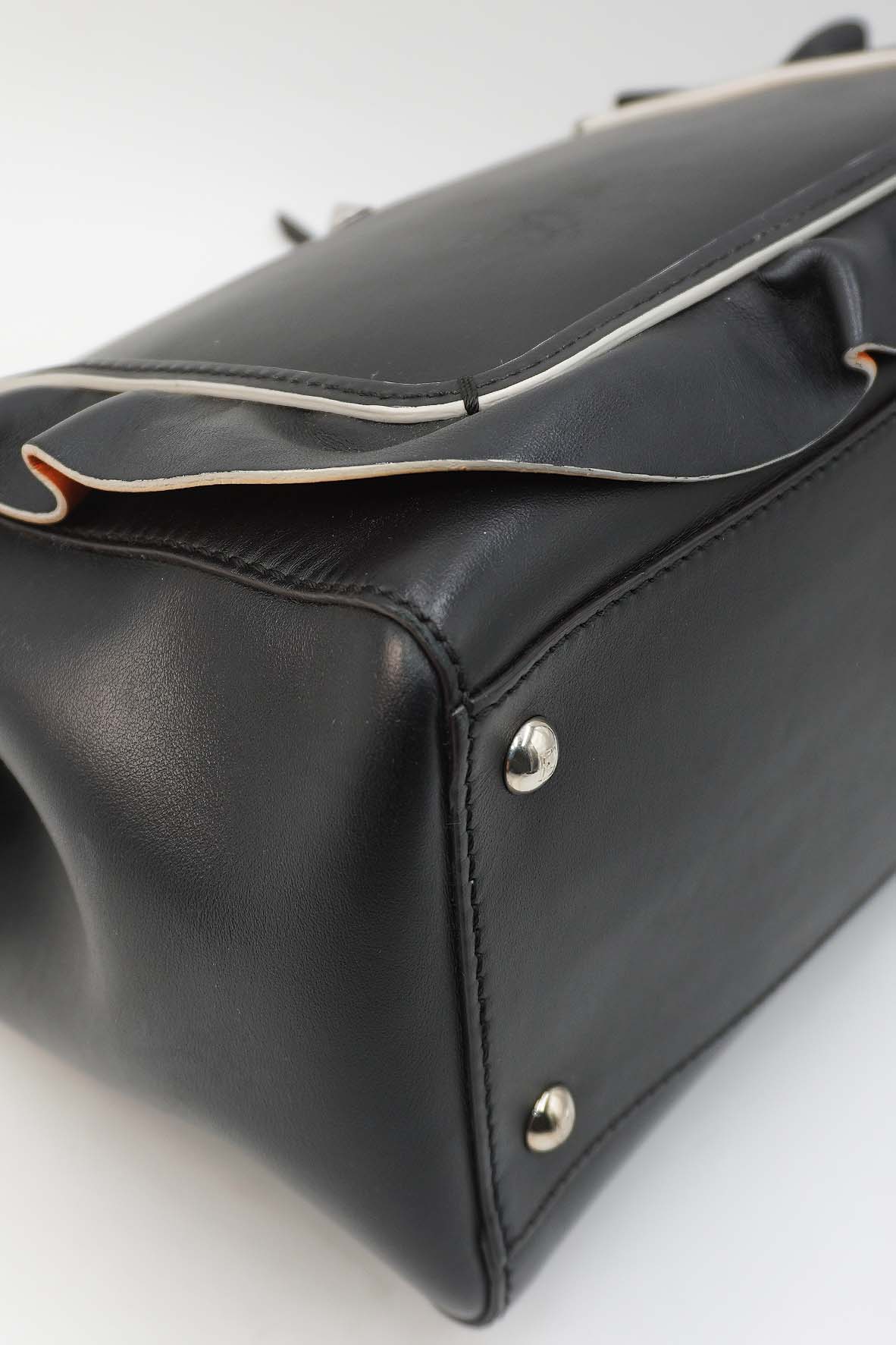 DotCom Convertible Satchel Ruffled Leather Bag Black