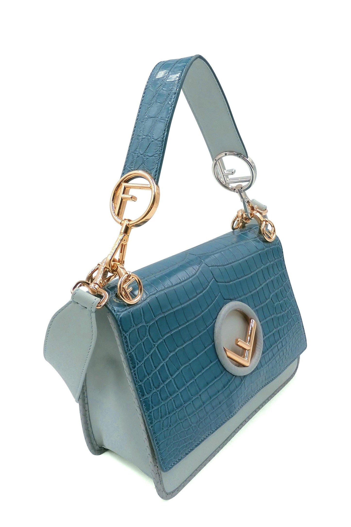 Medium Kan I F Crocodile Embossed Blue  Grey