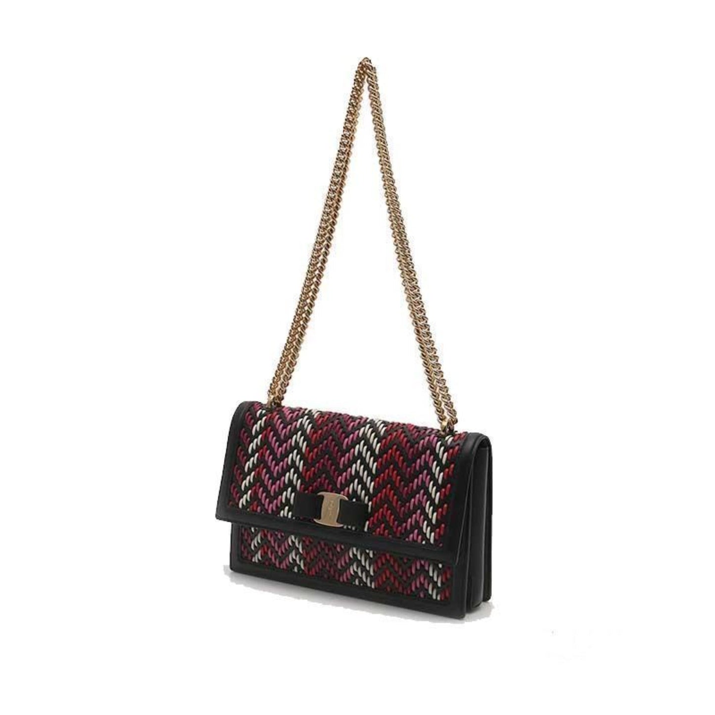 Ferragamo Ginny Multi Pink and Red Plaited Calf Leather Shoulder Bag