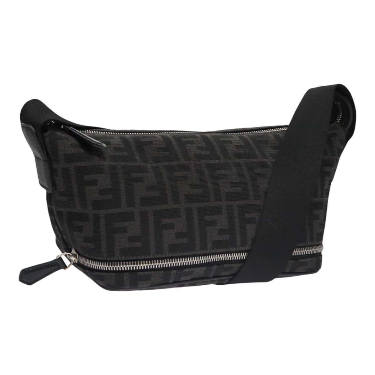 FENDI Zucca Canvas Shoulder Bag Black FF3878A