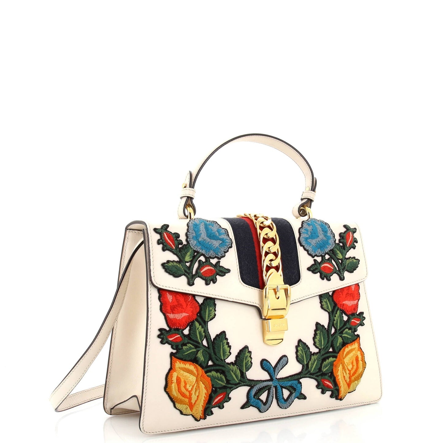 Sylvie Top Handle Bag Embroidered Leather Medium