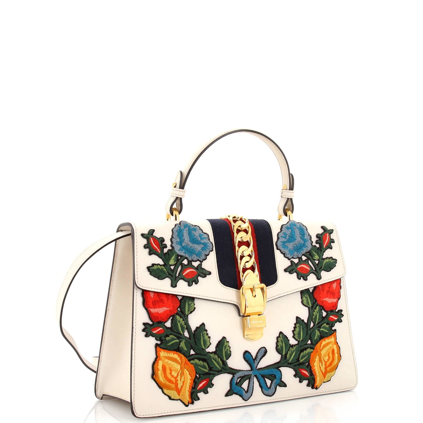 Sylvie Top Handle Bag Embroidered Leather Medium