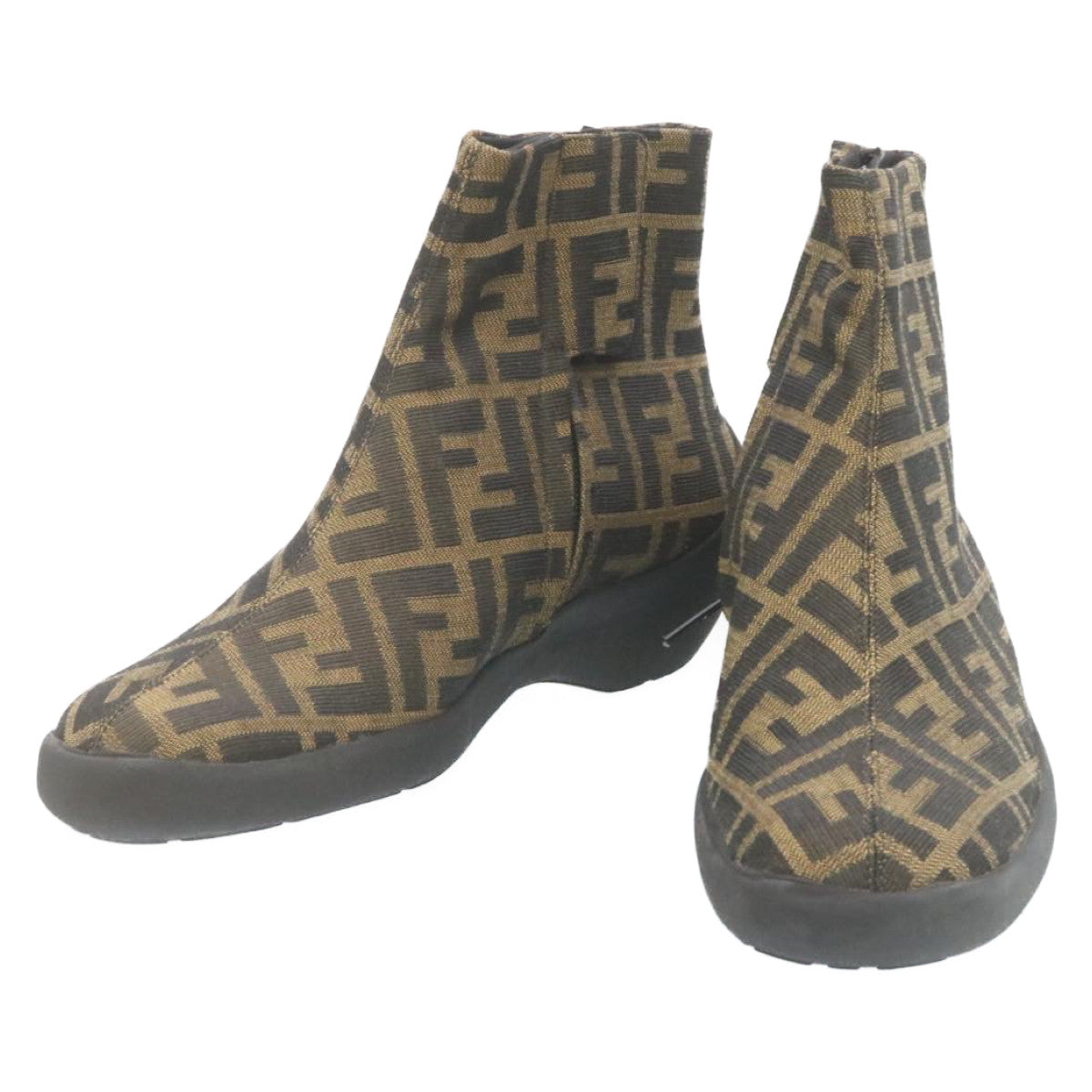 FENDI Short boots Zucca Canvas Black Brown fm1115