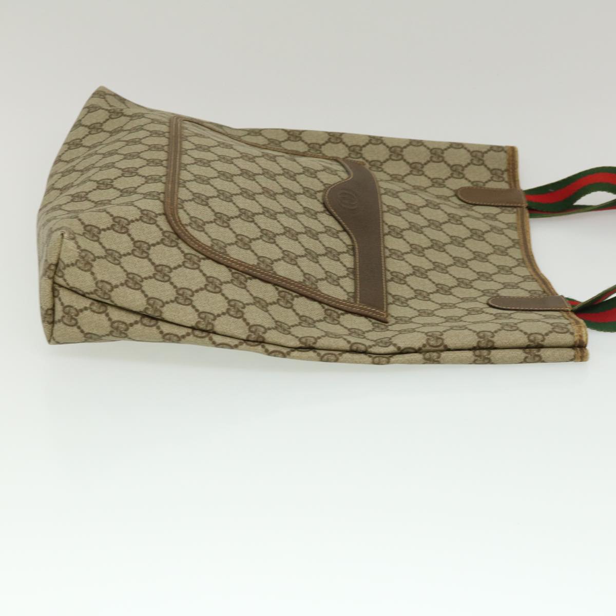 GUCCI Web Sherry Line GG Canvas Tote Bag Beige Red Green fm1307