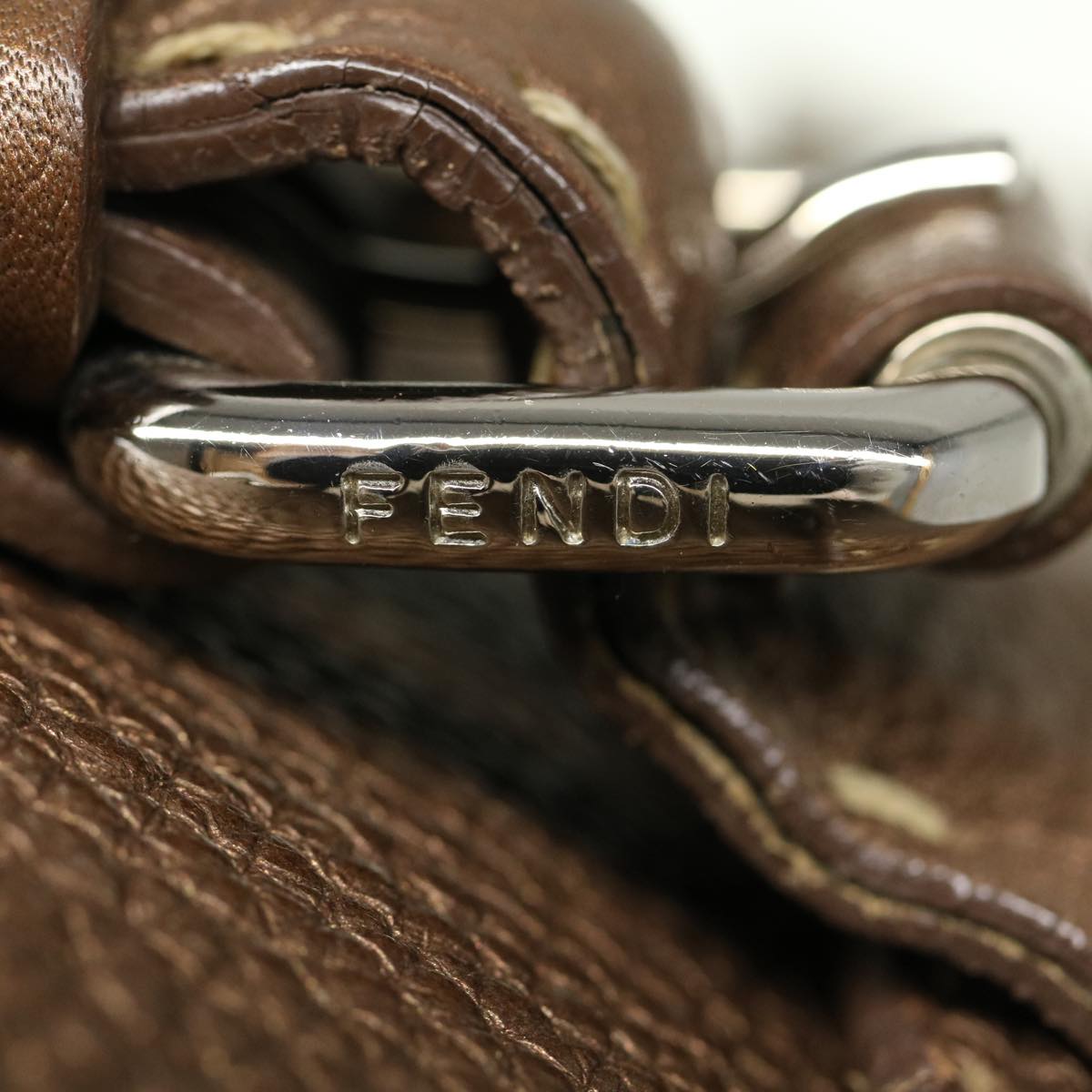 FENDI Hand Bag Leather Brown fm1328