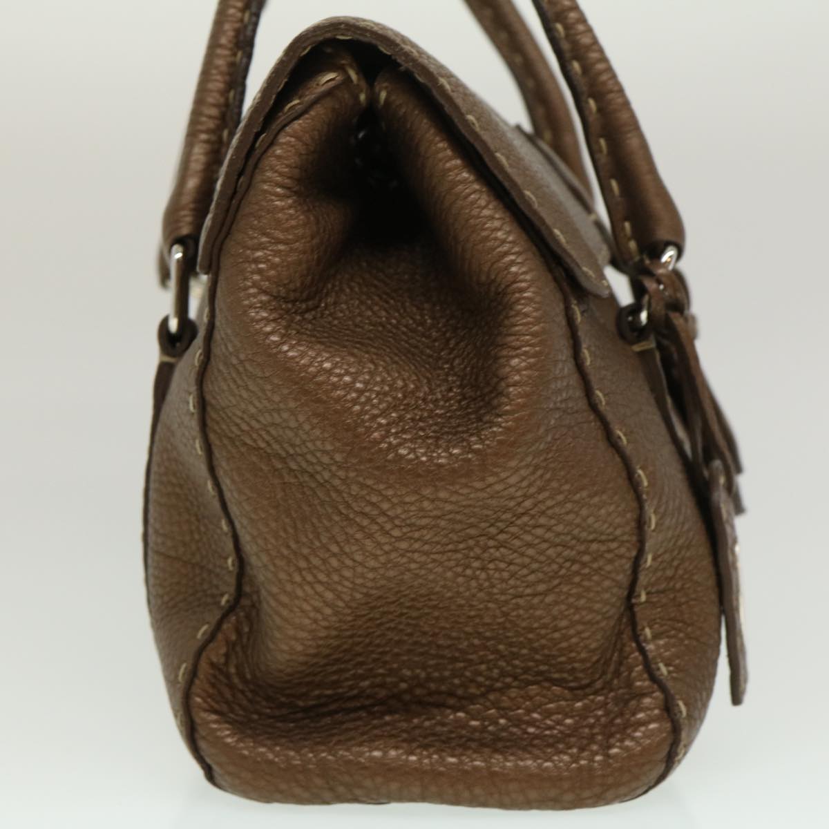 FENDI Hand Bag Leather Brown fm1328