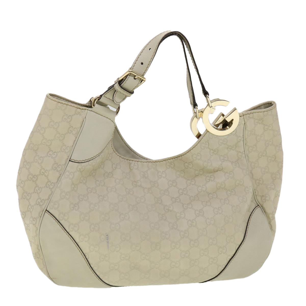GUCCI GG Canvas Tote Bag Leather White fm1564
