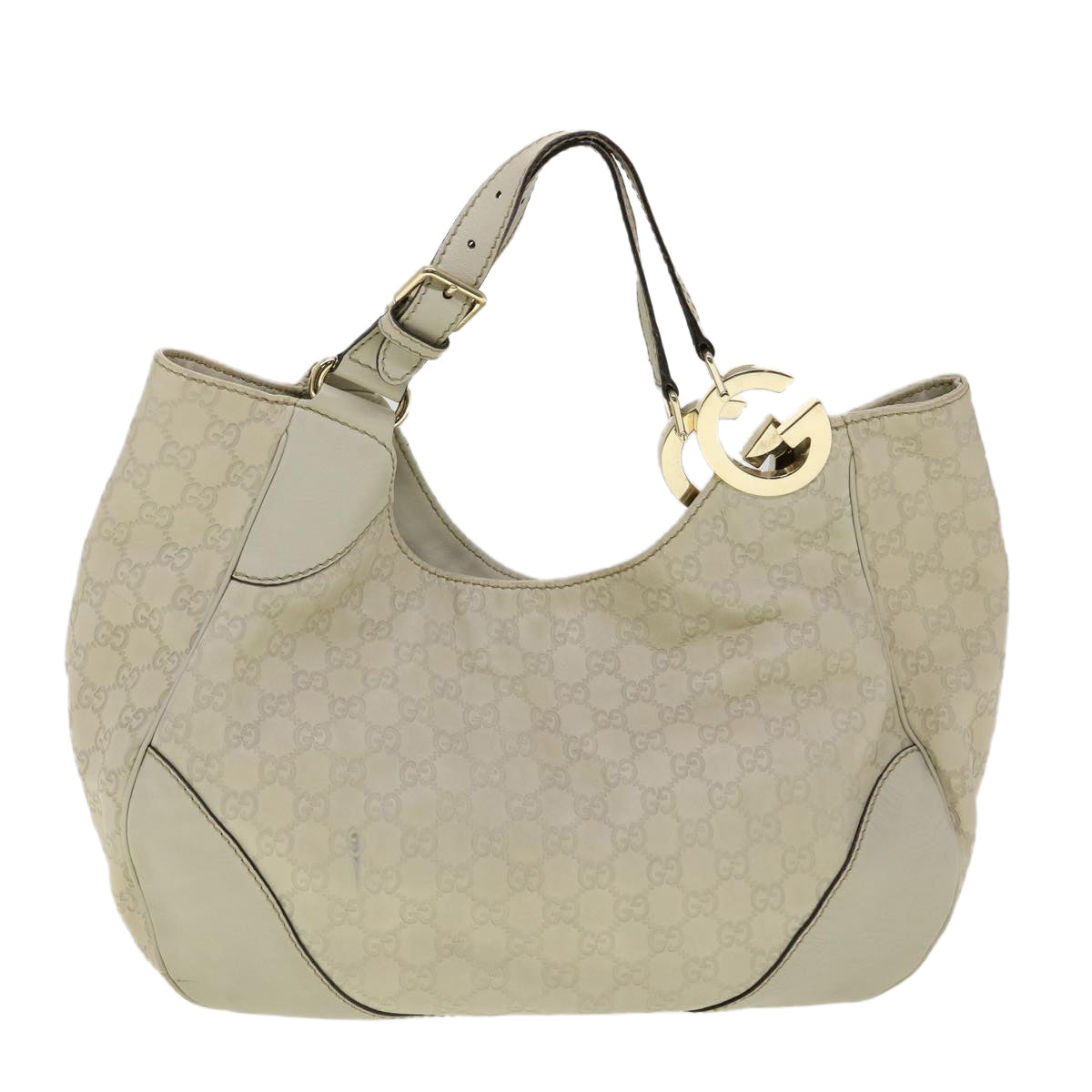 GUCCI GG Canvas Tote Bag Leather White fm1564