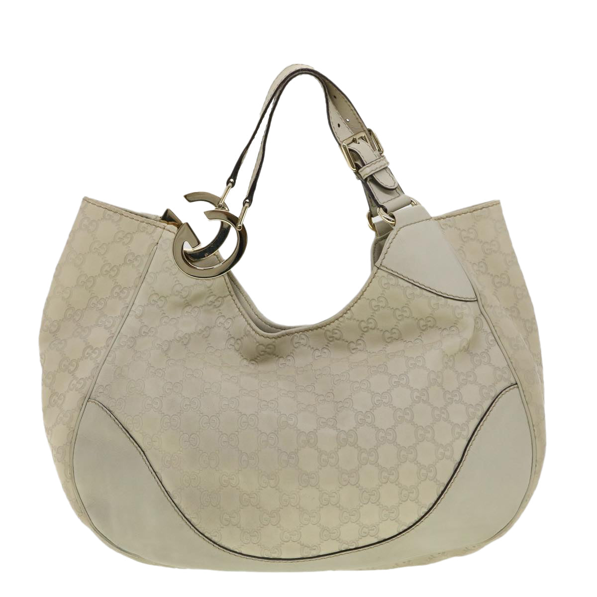 GUCCI GG Canvas Tote Bag Leather White fm1564