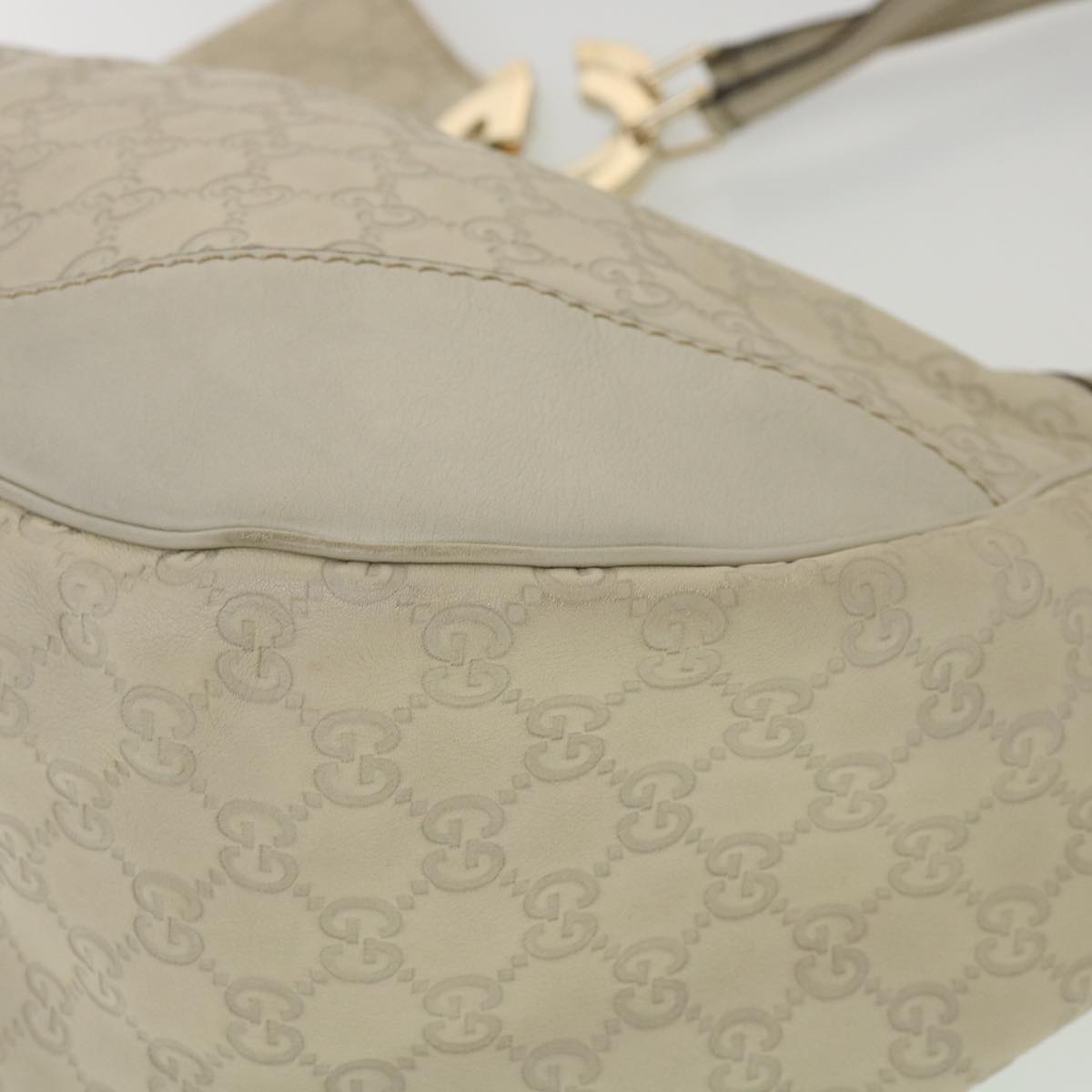 GUCCI GG Canvas Tote Bag Leather White fm1564