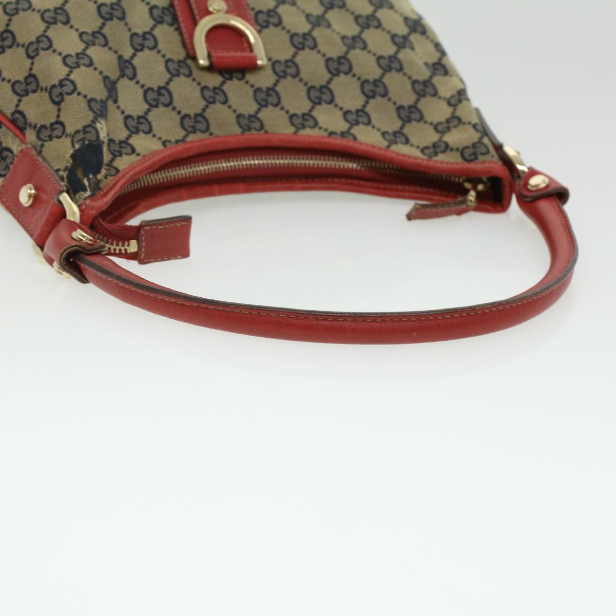 GUCCI GG Canvas Shoulder Bag Beige Red fm1893