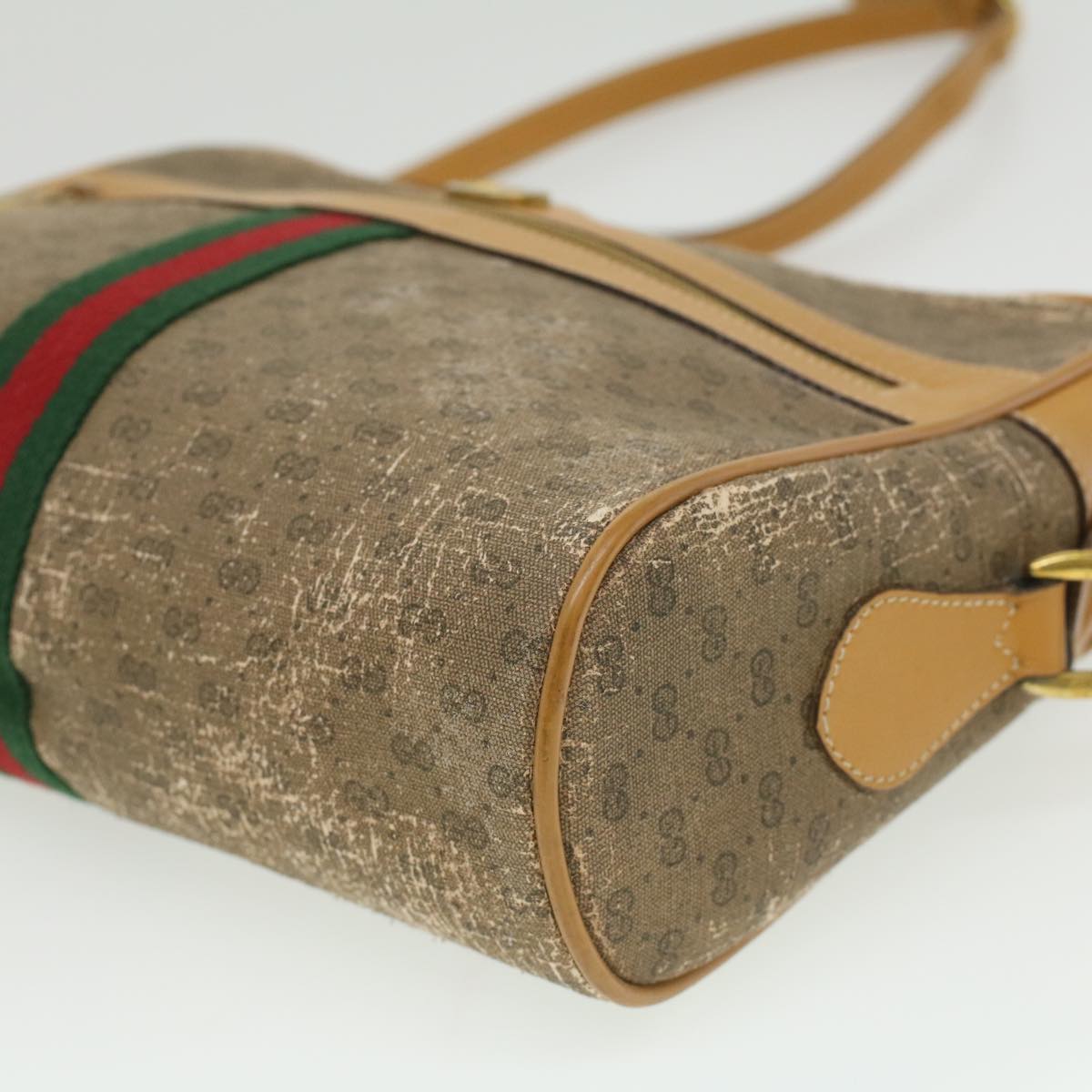 GUCCI Micro GG Canvas Web Sherry Line Shoulder Bag Beige Red Green fm1935
