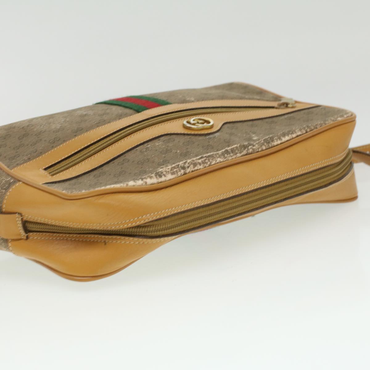 GUCCI Micro GG Canvas Web Sherry Line Shoulder Bag Beige Red Green fm1935