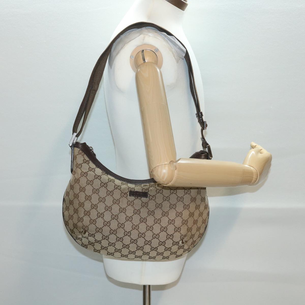 GUCCI GG Canvas Shoulder Bag Beige Dark Brown 181092 fm2121