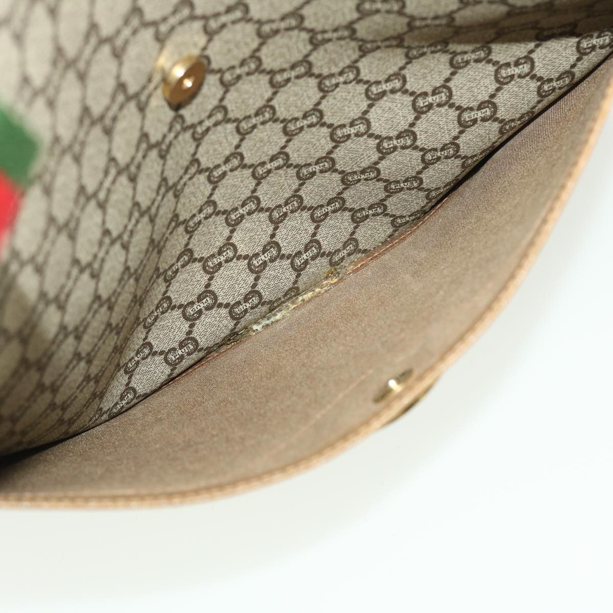 GUCCI GG Plus Canvas Web Sherry Line Tote Bag Beige Red Green fm2209