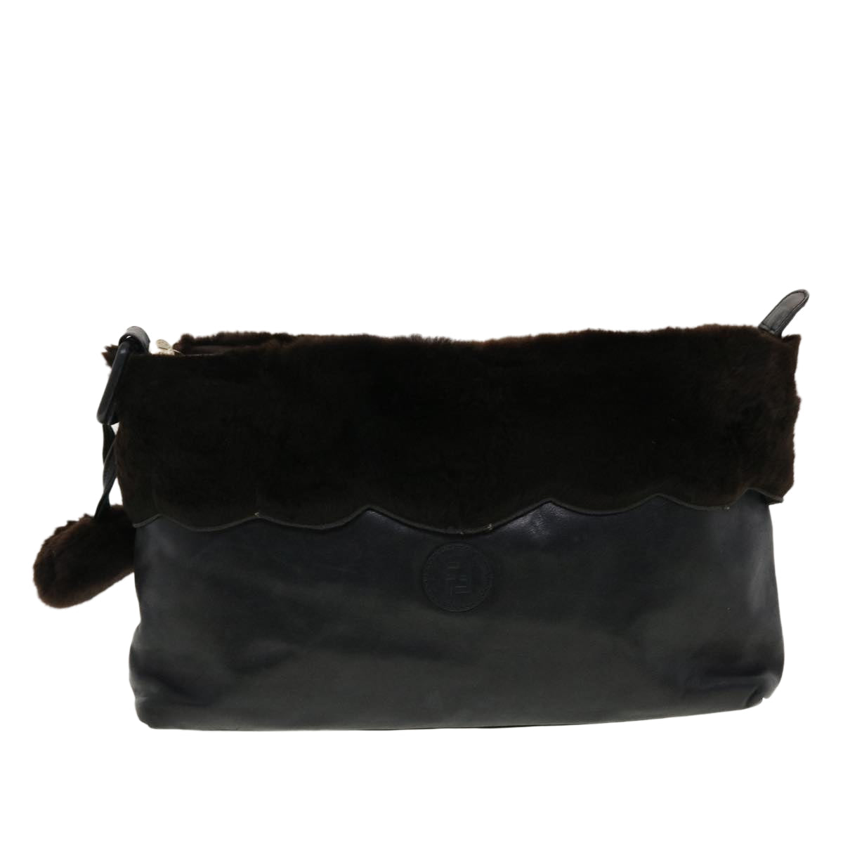 FENDI Clutch Bag Leather Black fm2351