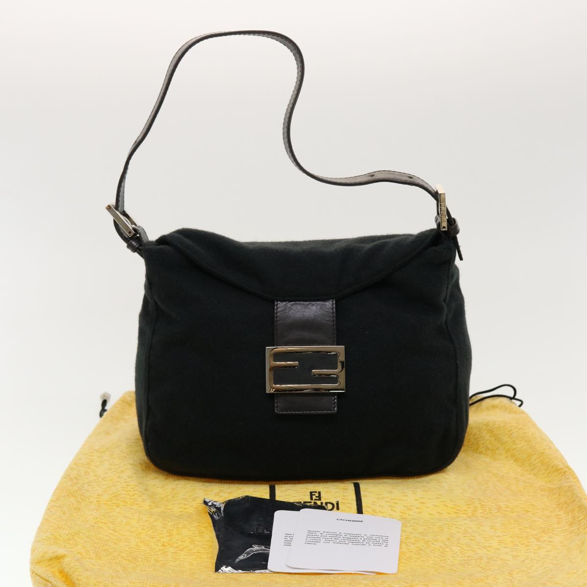 FENDI Mamma Baguette Shoulder Bag Wool Black fm2356