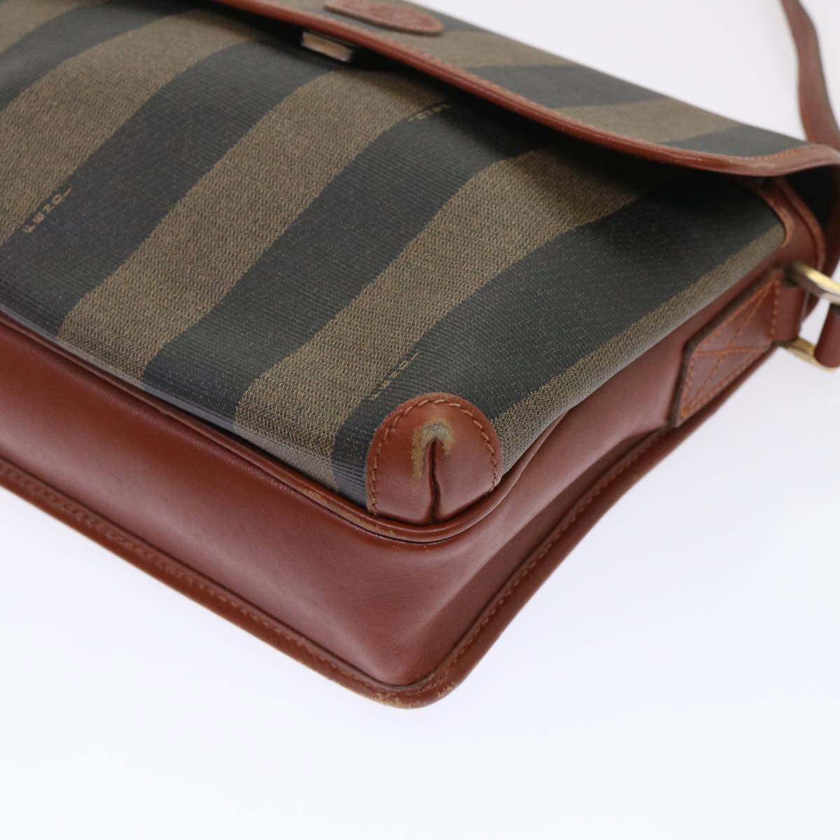 FENDI Pecan Canvas Shoulder Bag Black Brown fm2527