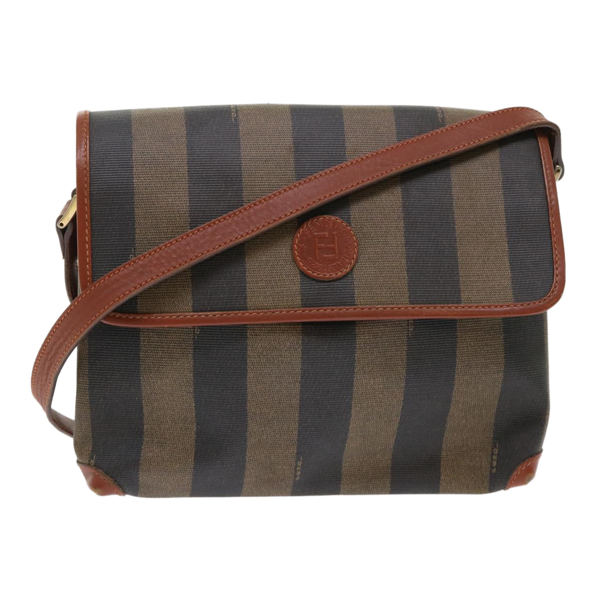 FENDI Pecan Canvas Shoulder Bag Black Brown fm2527