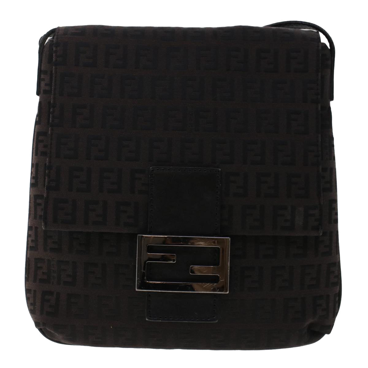 FENDI Zucchino Canvas Shoulder Bag Dark Brown fm2601