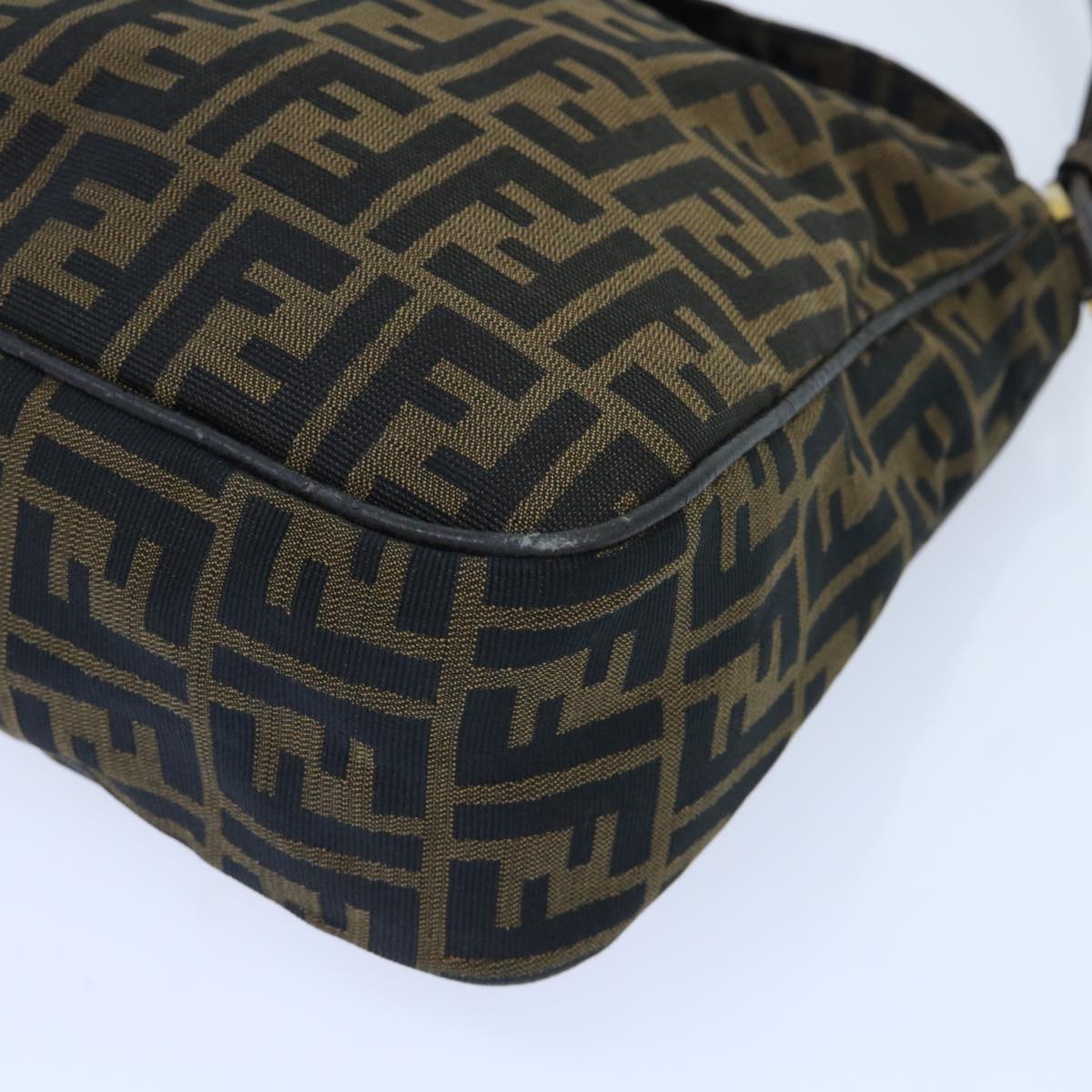 FENDI Zucca Canvas Shoulder Bag Leather Black Brown fm2602