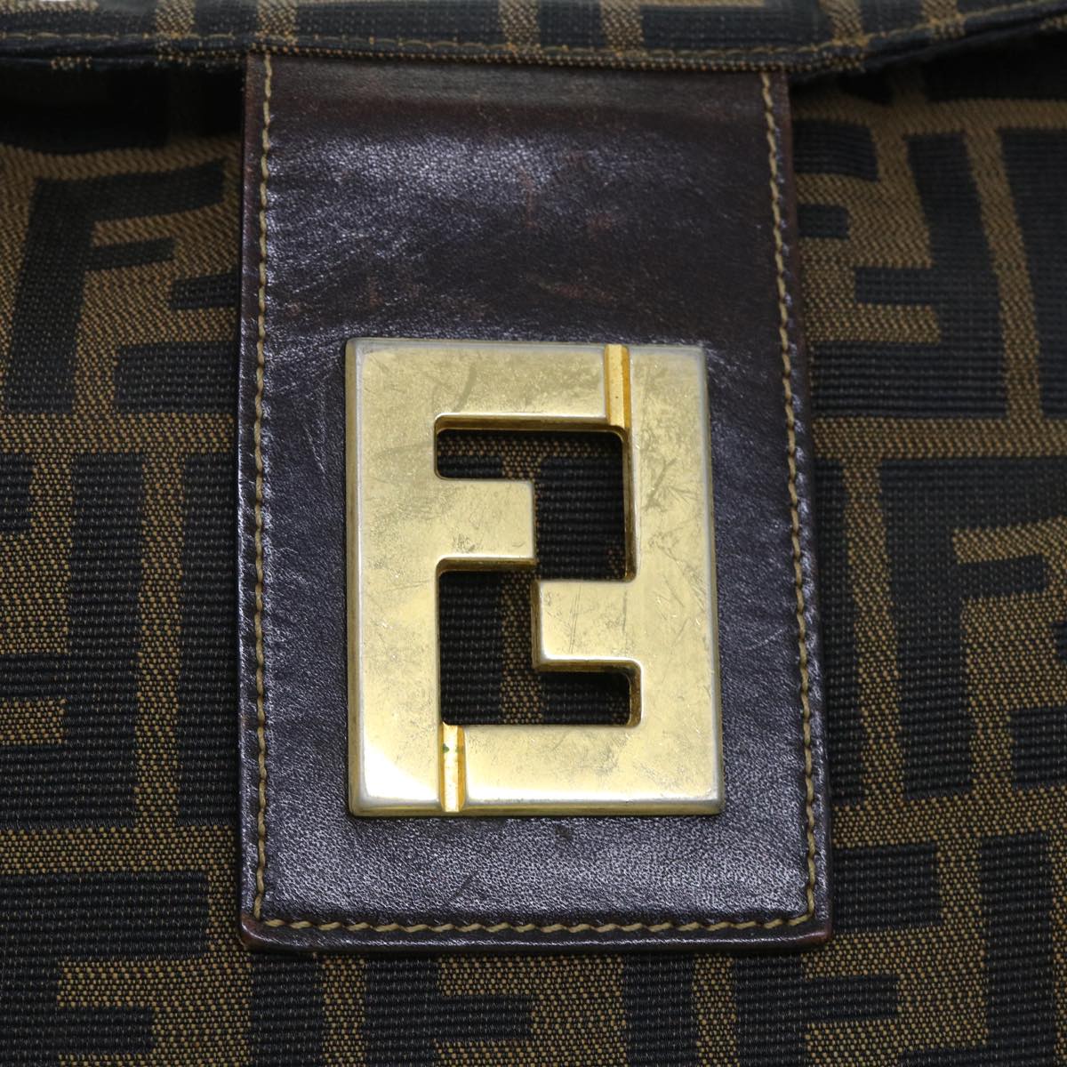 FENDI Zucca Canvas Shoulder Bag Leather Black Brown fm2602