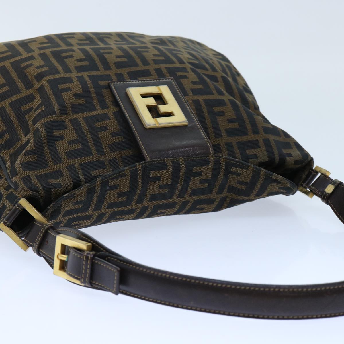 FENDI Zucca Canvas Shoulder Bag Leather Black Brown fm2602