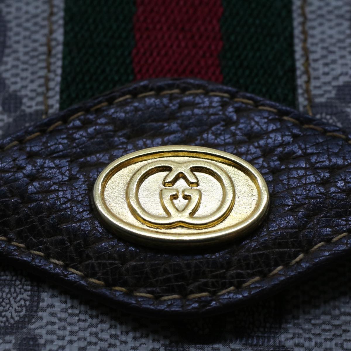 GUCCI GG Canvas Web Sherry Line Pouch PVC Leather Beige Red Green fm2634