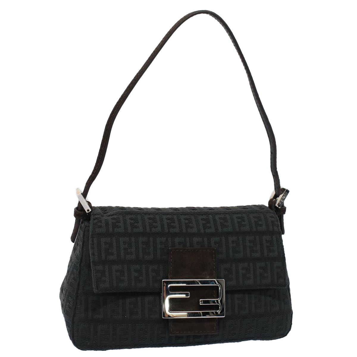 FENDI Zucchino Canvas Mamma Baguette Shoulder Bag Gray fm2754