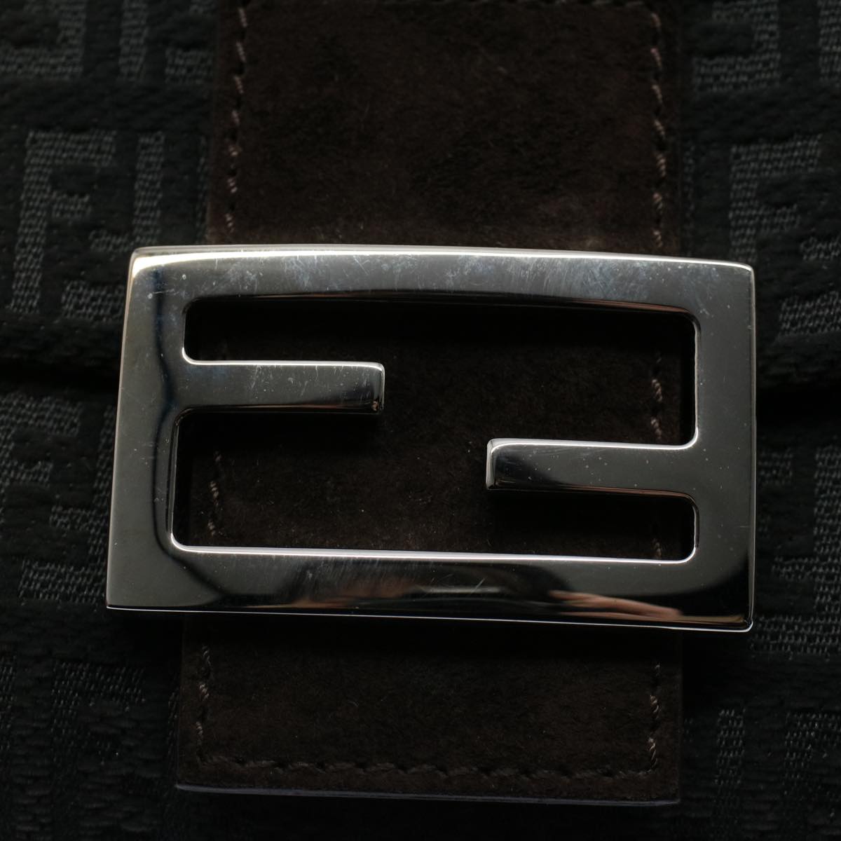FENDI Zucchino Canvas Mamma Baguette Shoulder Bag Gray fm2754