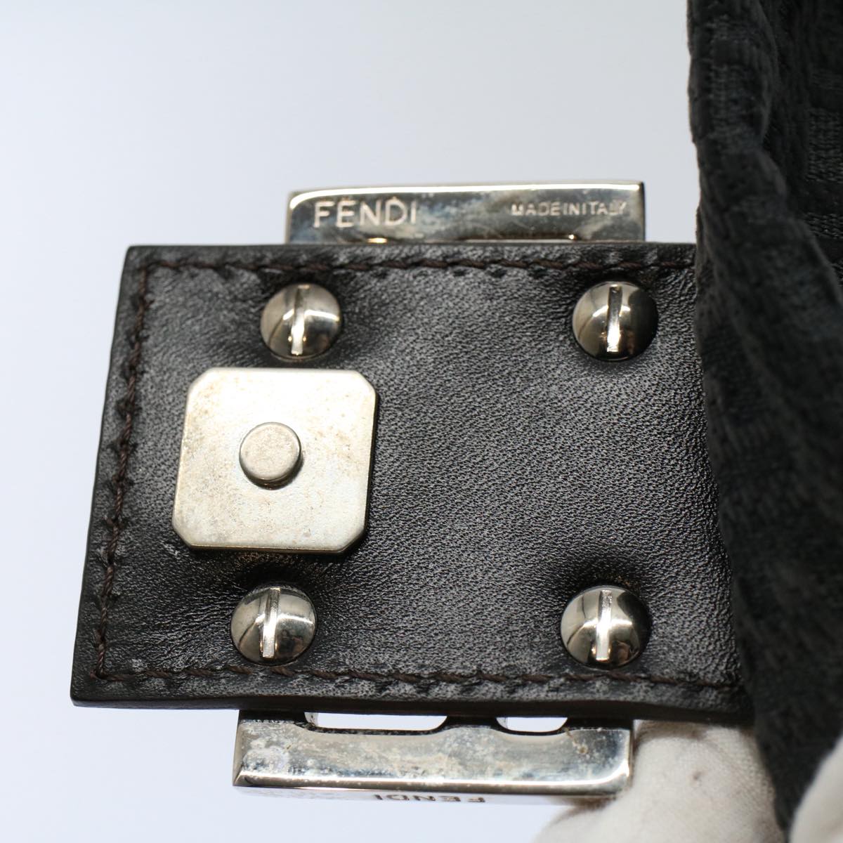 FENDI Zucchino Canvas Mamma Baguette Shoulder Bag Gray fm2754