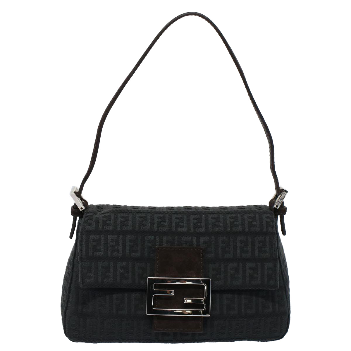 FENDI Zucchino Canvas Mamma Baguette Shoulder Bag Gray fm2754