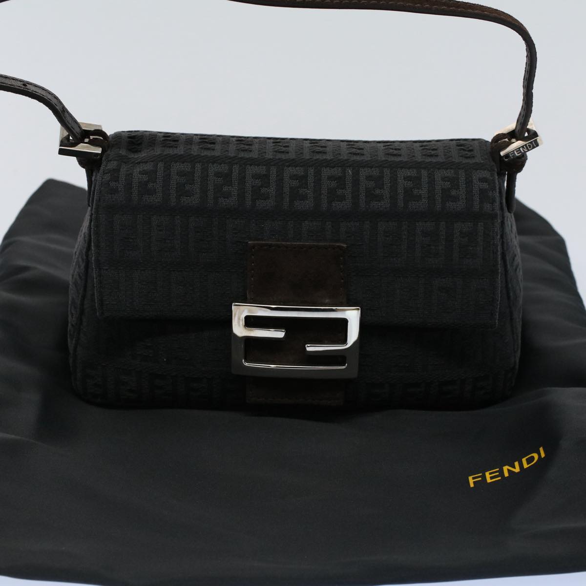 FENDI Zucchino Canvas Mamma Baguette Shoulder Bag Gray fm2754