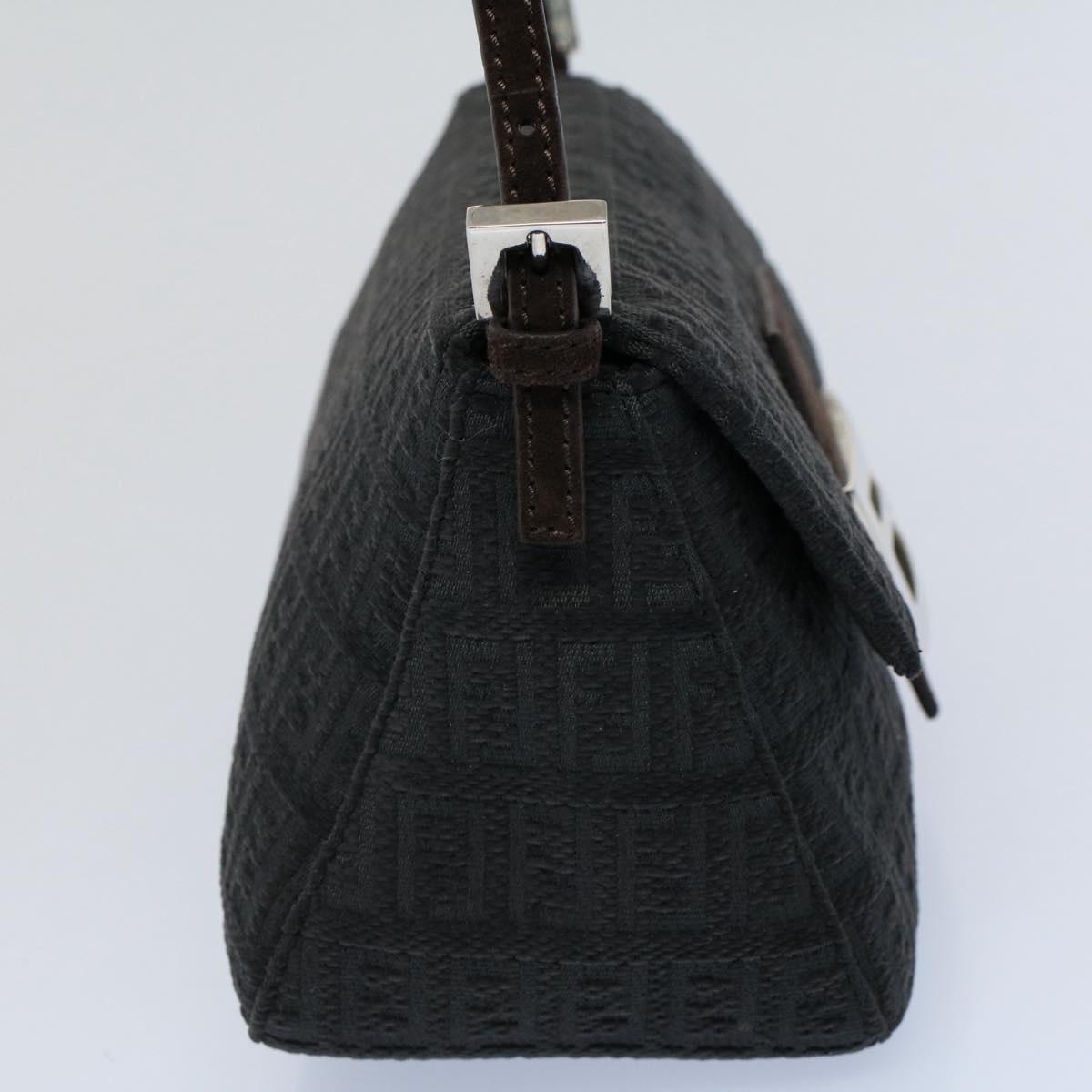 FENDI Zucchino Canvas Mamma Baguette Shoulder Bag Gray fm2754