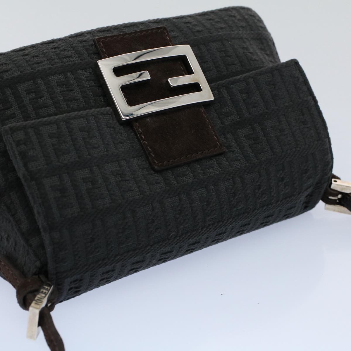 FENDI Zucchino Canvas Mamma Baguette Shoulder Bag Gray fm2754