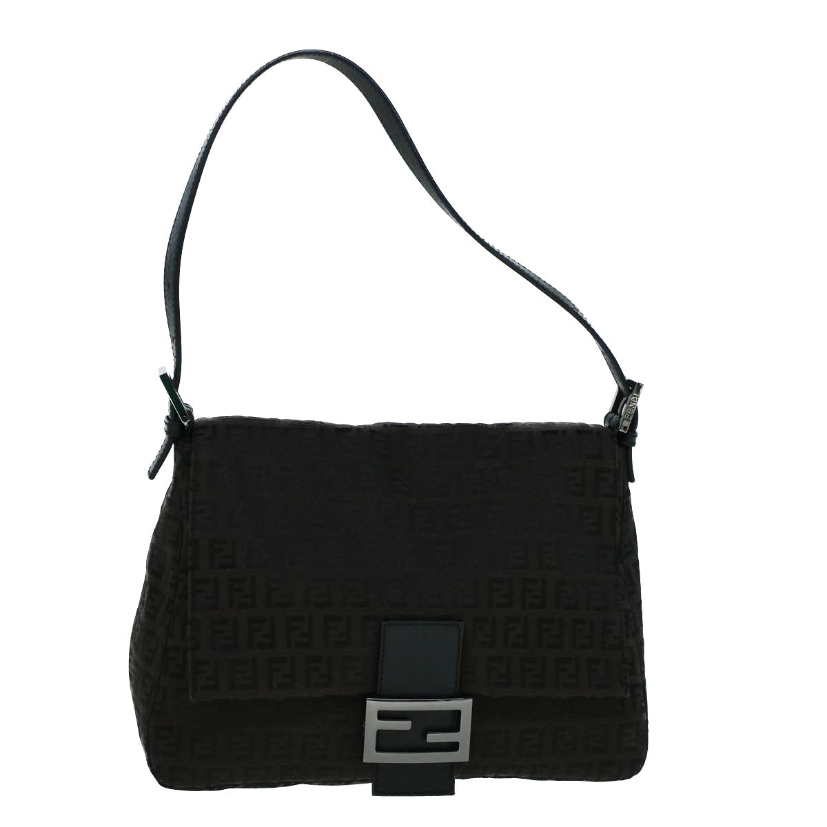 FENDI Zucchino Canvas Shoulder Bag Dark Brown fm2755