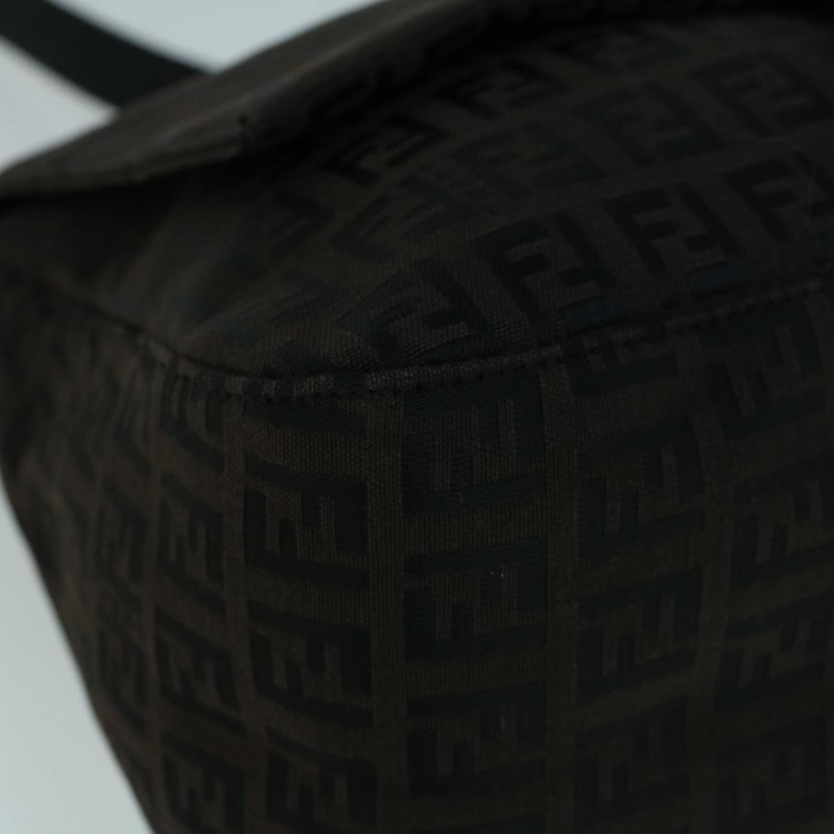 FENDI Zucchino Canvas Shoulder Bag Dark Brown fm2755