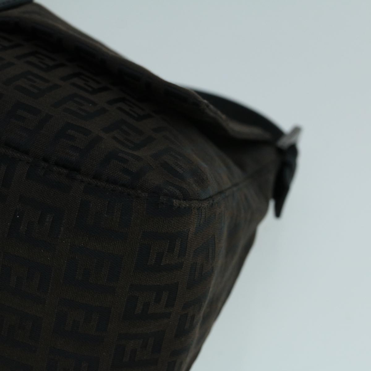 FENDI Zucchino Canvas Shoulder Bag Dark Brown fm2755