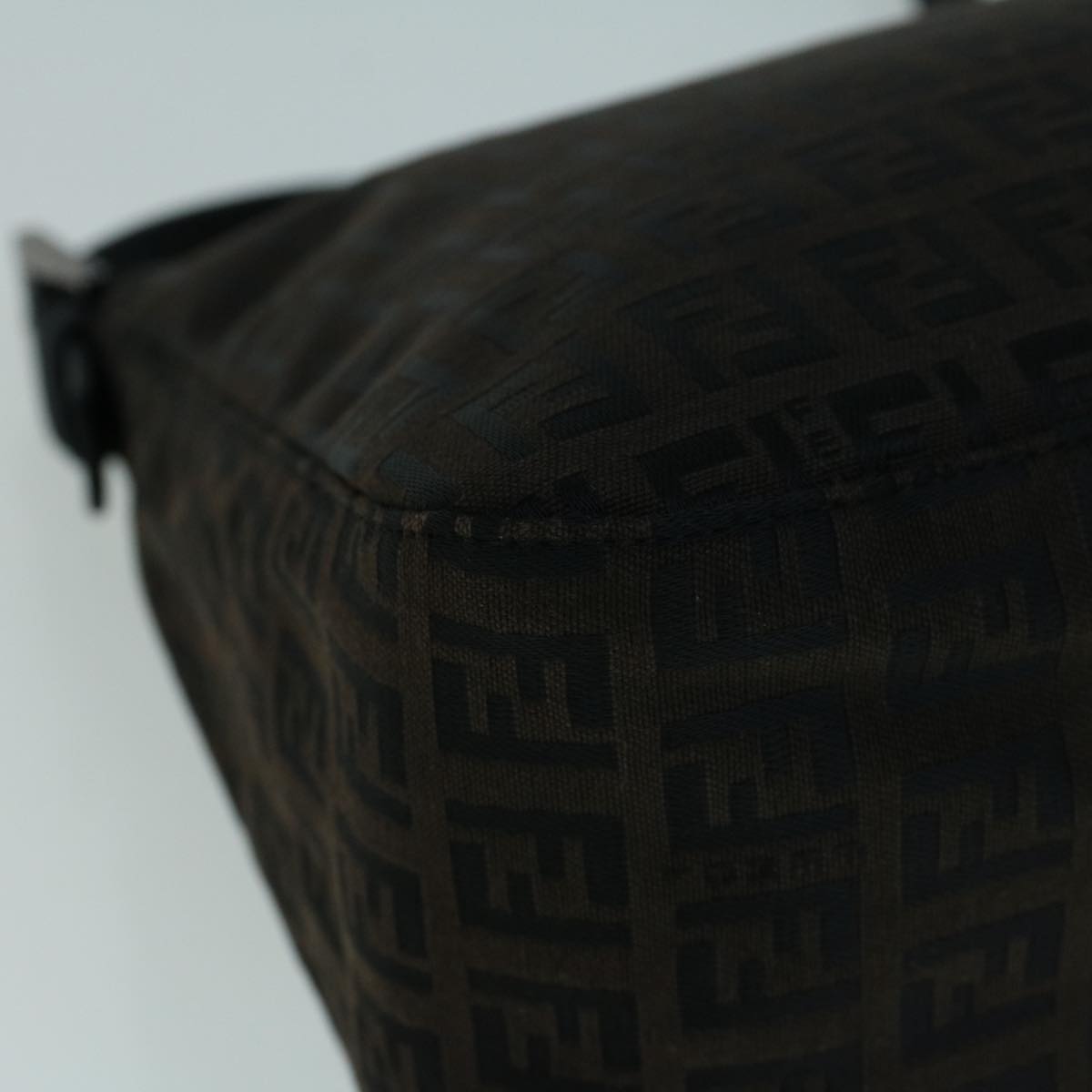 FENDI Zucchino Canvas Shoulder Bag Dark Brown fm2755